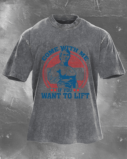 Kom med meg hvis du vil løfte Men's washed T-shirt - Gymfit