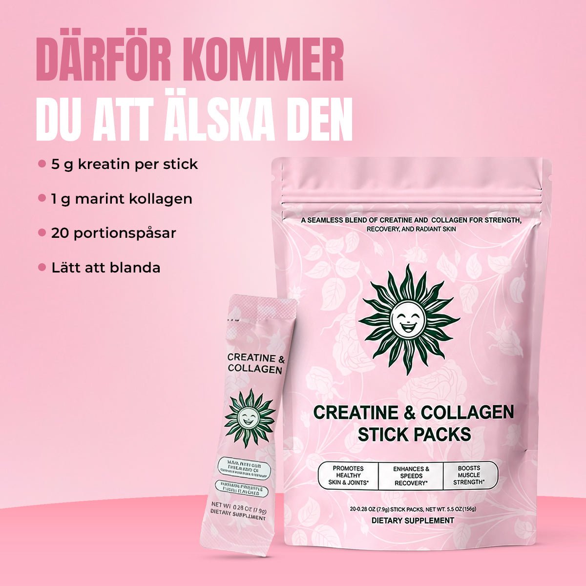 Kreatin- og kollagen Glow Sticks - Gymfit