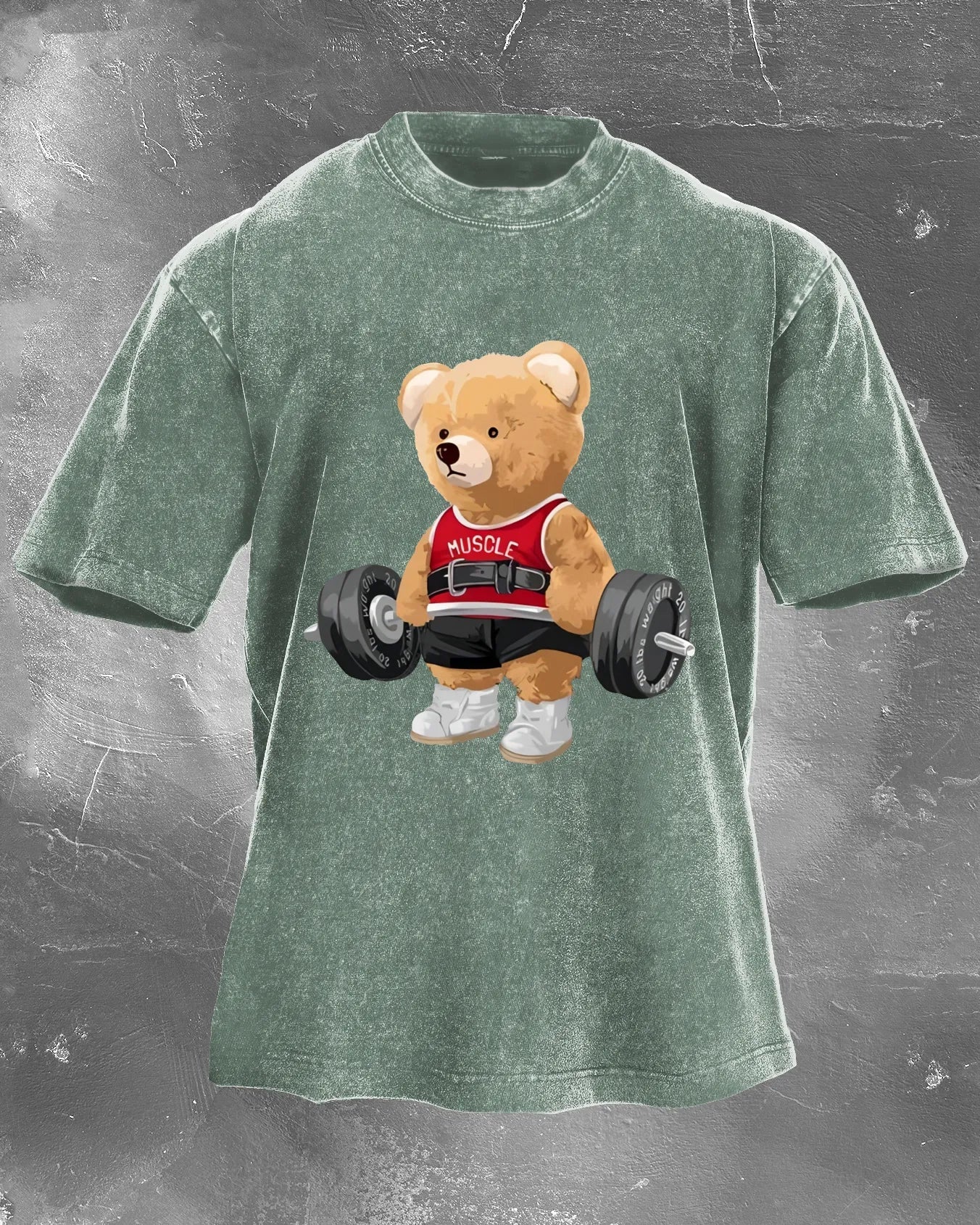 CUTE BEAR LØFTER MENNS VASKETE T-SKJORTE - Gymfit