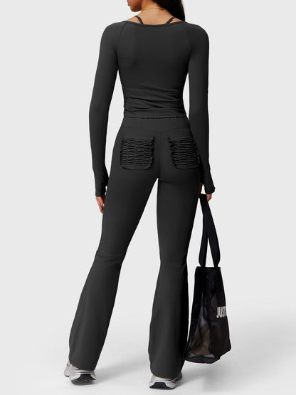 Elise leggings med rysjedetalj, lommer og utsving - Gymfit