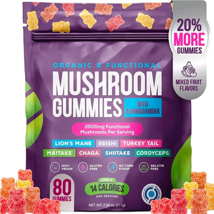 Focus & Calm Mushroom Gummies – 2500mg med Lion’s Mane & Ashwagandha (80 st) - Gymfit