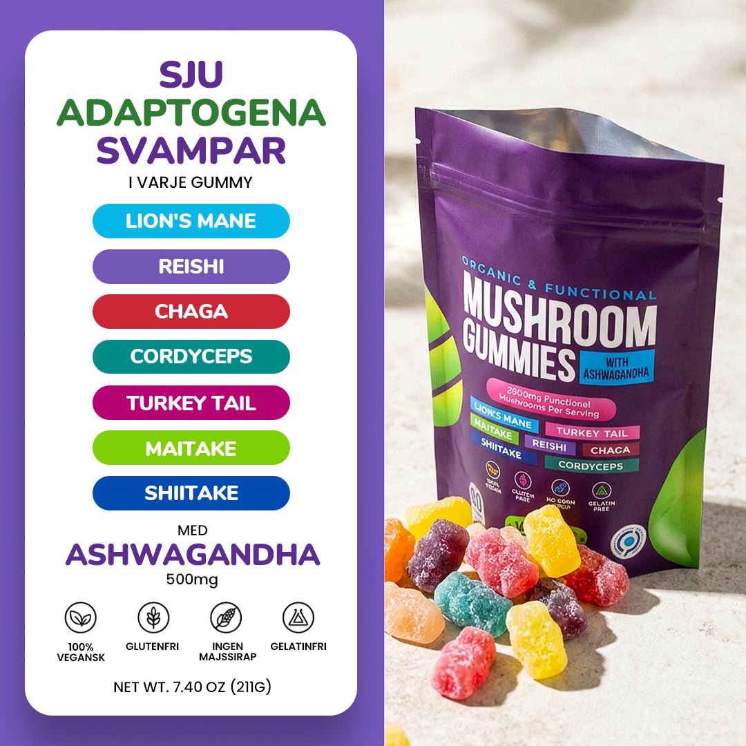 Focus & Calm Mushroom Gummies – 2500mg med Lion’s Mane & Ashwagandha (80 stk) - Gymfit