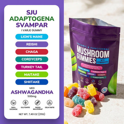 Focus & Calm Mushroom Gummies – 2500mg med Lion’s Mane & Ashwagandha (80 stk) - Gymfit