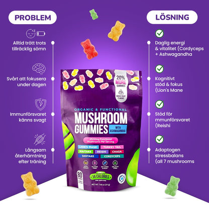 alt
Focus & Calm Mushroom Gummies – 2500mg med Lion’s Mane & Ashwagandha (80 stk) - Gymfit