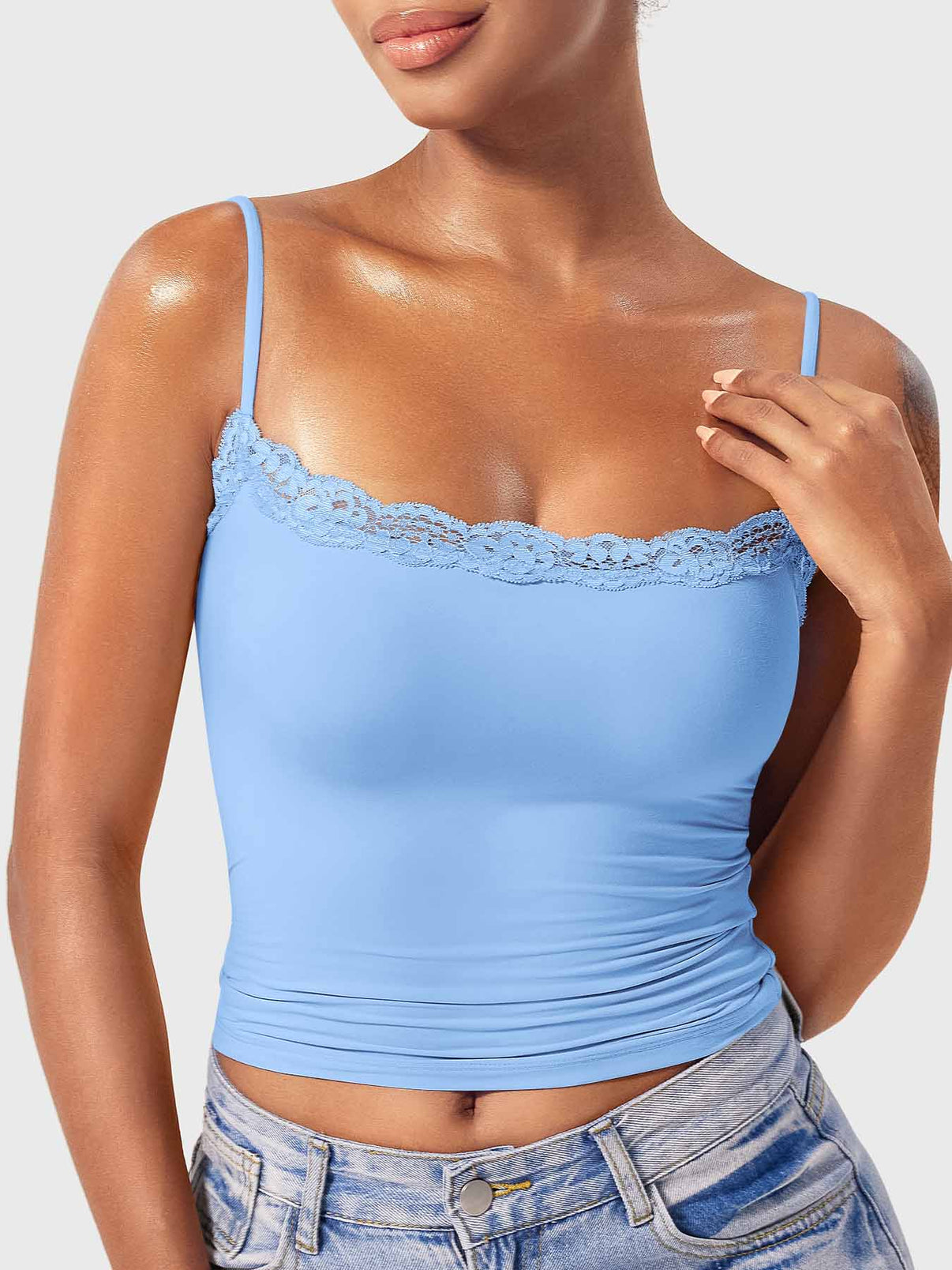 Gymfit Annabely tanktopp med firkantet hals og blonder - Gymfit