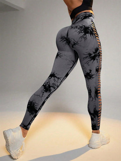 Tie-dye sømløse leggings med rå kant - Gymfit